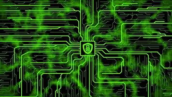 Central Processing Unit flowing data and locking secure animation. Secure data technology or Artificial Intelligence footage video