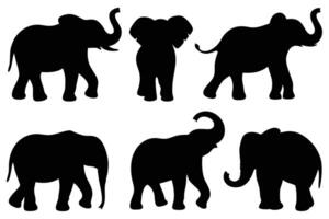 Silhouettes of Elephants in Various Poses vector