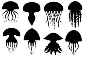This image features a collection of various jellyfish silhouettes vector