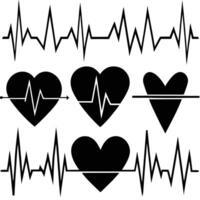 This graphic features a repeating pattern of black heart shapes and EKG-style heartbeat lines. vector