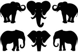 black silhouettes of elephants in different stances against a white background. vector