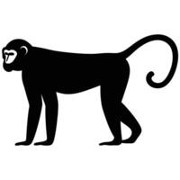 black silhouette of a monkey, walking, against a plain white background. vector