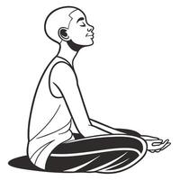 a silhouette line art of a person meditating vector