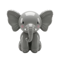 A glossy gray elephant figurine with pink cheeks and small tusks sitting upright in a studio setting transparent background png