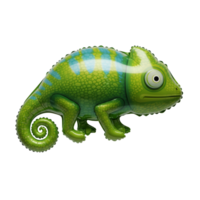 A vibrant inflatable chameleon with blue stripes isolated against a solid color setting transparent background png
