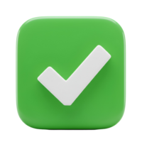 A green square with rounded corners featuring a white check mark symbol in the center of the shape transparent background png