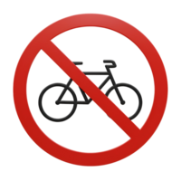 A circular red prohibition sign with a bicycle inside and a diagonal line across the bicycle transparent background png