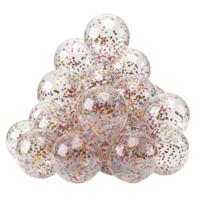 A collection of transparent balloons filled with colorful confetti arranged in a pyramid shape design transparent background png