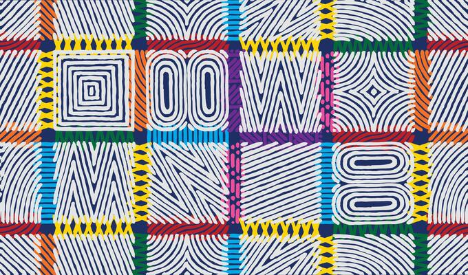 Seamless, colorful hand drawn abstract African line art pattern, tribal and ethnic folk brush line, weaving and stitching textured surface background, cute and fun graphic for textile, decoration