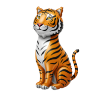 An inflatable tiger with orange and stripes sitting upright, looking forward with a neutral expression transparent background png