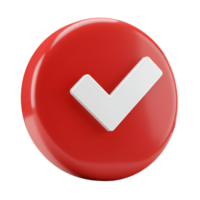 A vibrant illustration featuring a white check mark on a glossy red circle, isolated on a plain space transparent background png