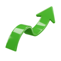 A glossy lime arrow curves upward against a plain setting suggesting growth and positive directionality transparent background png