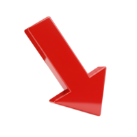 A glossy red arrow pointing diagonally downwards against a solid colored simple plain flat surface transparent background png