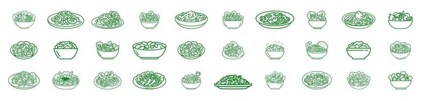icon set. Contains icons designed in outline style for salad types. Simple and green themed. vector