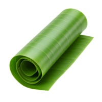 Rolled bright green banana leaf showing its texture and pattern on a plain, solid color space transparent background png