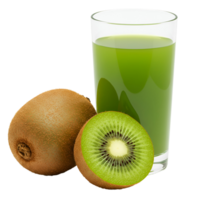 A glass of kiwi juice with two kiwis one cut in half on a plain simple colored plain simple setting transparent background png