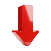 A vibrant crimson arrow pointing downwards in a simple composition on a plain solid colored space transparent background png