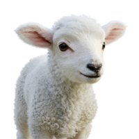 Portrait of a fluffy white lamb with soft fur and gentle eyes against a plain backdrop transparent background png