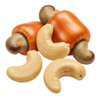 A vibrant still life of cashews with fruit and nuts arranged on a simple plain colored surface transparent background png