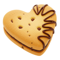 A heart shaped cookie with chocolate filling and drizzle against a plain isolated setting transparent background png