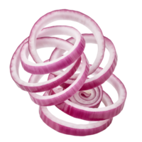A close up view of several sliced red onion rings stacked on top of each other in a spiral shape transparent background png