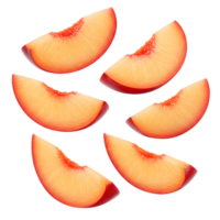 Arrangement of five plum segments with reddish skin against a plain solid color backdrop image transparent background png