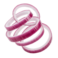 A close up view of several sliced red onion rings stacked on top of each other in a spiral form transparent background png