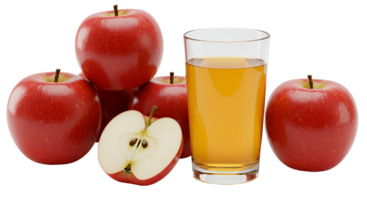 Still life of several shiny red apples and a glass of juice on a plain simple background plain simple transparent background png