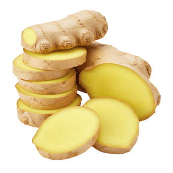 arreglo de rebanado y todo jengibre raíz en un llanura superficie exhibiendo sus textura y color transparente antecedentes png