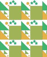 Geometric patterns with a combination of green, yellow and white. The design of squares, triangles, stars and circles creates a modern and dynamic look. vector