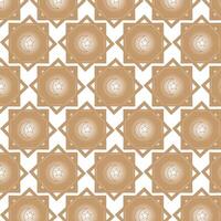A seamless Islamic geometric pattern featuring interlocking octagonal shapes with crescent moons and stars in a brown color scheme. vector