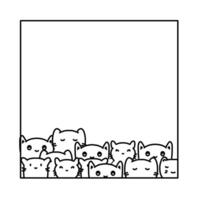 Cat doodle border square frame line drawing vector