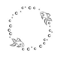 Goldfish outline drawing circle border vector