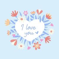 A square template with a floral heart pattern, with a place for the text. A layout for a birthday greeting card, wedding, declaration of love, stationery print vector