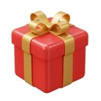 A vibrant red present with a golden ribbon and bow isolated on a plain surrounding area view transparent background png