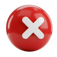 A glossy red sphere with a prominent white x symbol centered on its surface in a simple rendering style transparent background png