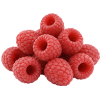 A group of fresh raspberries piled together in a close up shot on a plain studio style setting transparent background png