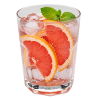 Refreshing beverage in a glass with grapefruit slices ice and mint sprigs on a transparent surface transparent background png