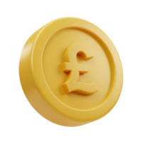 A single golden pound coin with the pound symbol centered on a transparent background isolated view transparent background png