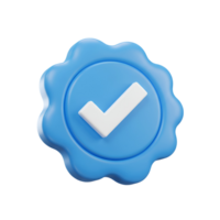 A light blue rounded badge with a white checkmark on a plain setting in a rendered style image transparent background png