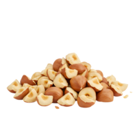 A pile of peeled hazelnuts on a plain surface showing the texture and color of the nut kernels nicely transparent background png