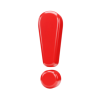 A glossy, vivid red exclamation point floating against a solid, featureless, simple plain backdrop transparent background png