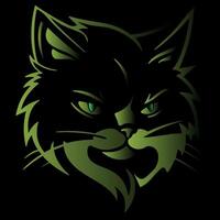 A bold and stylish cat head that glows in shades of green. This fierce design features sharp lines and a powerful expression. vector