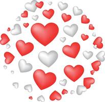 A lovely collection of red and white hearts floating in varying sizes, creating a soft and romantic atmosphere. vector