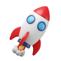 A cartoon rocket ship with red and white colors launching into space with a transparent canvas view transparent background png