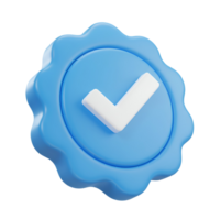 Rendered image of a verification badge featuring a white checkmark on a blue circular shape transparent background png