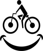 A fun and dynamic illustration of a person riding a bicycle, forming a smiling face with the wheels. vector