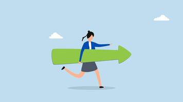 Move forward for success future, 4k animation of entrepreneur sprinting in the direction of arrow. video
