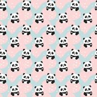 Cute happy panda pattern background vector