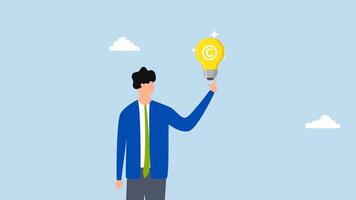 Copyright reserved, 4k animation of Entrepreneur with a light bulb concept featuring a copyright emblem. video